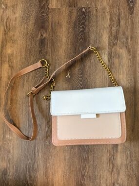 Colorblock Crossbody Bag - White and Beige